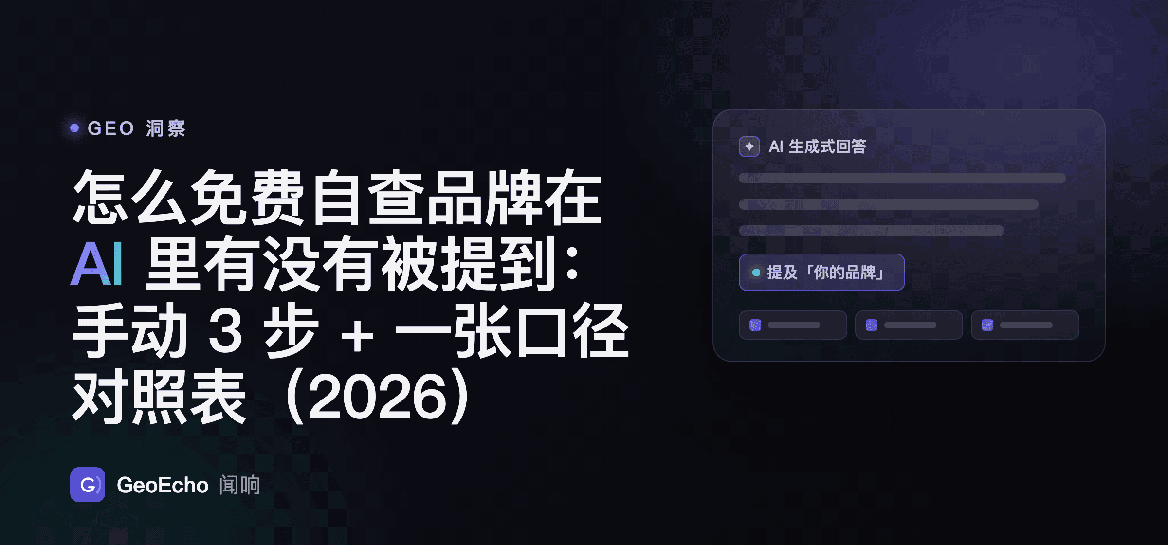 怎么免费自查品牌在 AI 里有没有被提到：手动 3 步 + 一张口径对照表（2026）